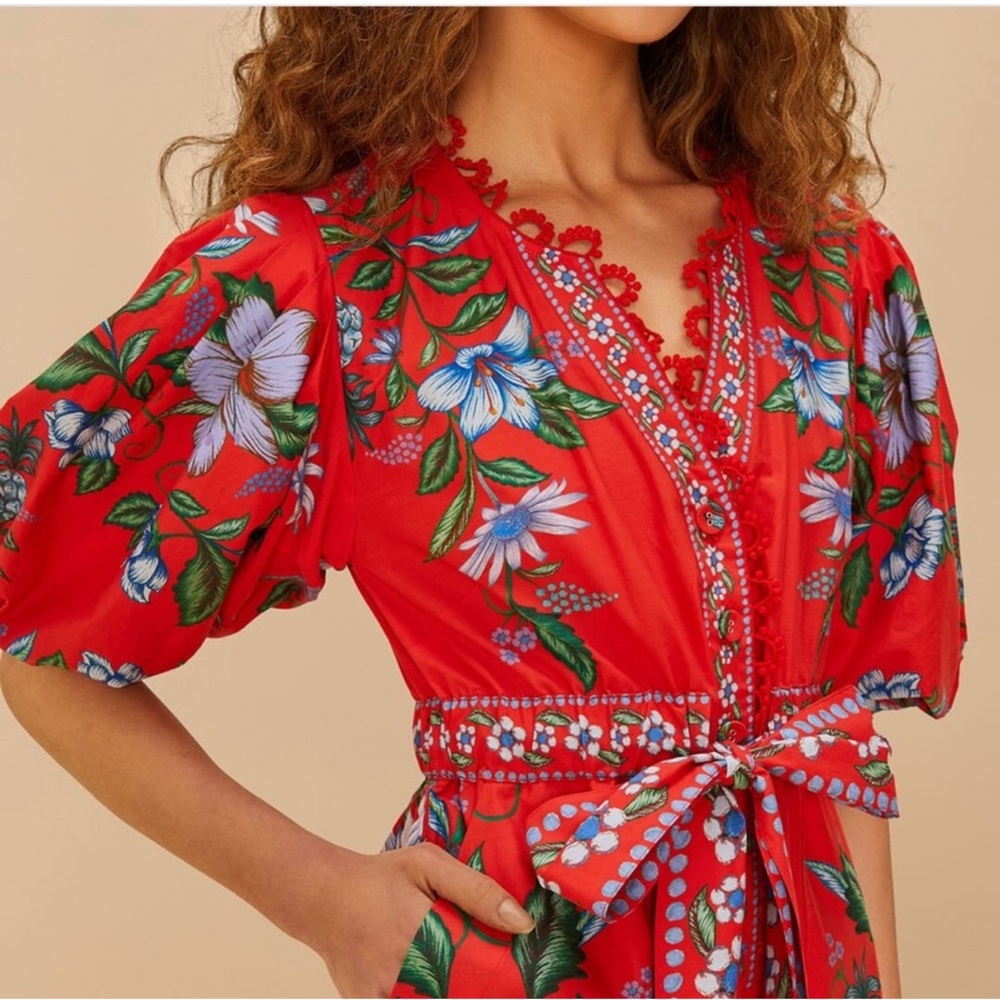 FARM Rio Red Floral Puff-Sleeve Romper - Picture 9 of 9